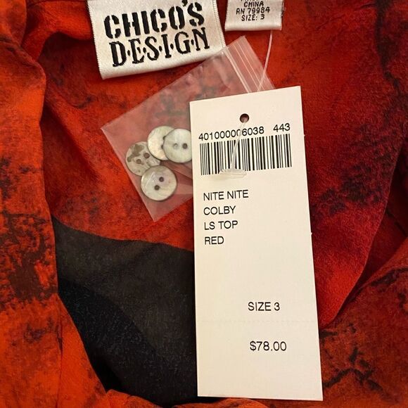 Chico’s Red Silk Graphic Asian Print Blouse Size Large NWT - Picture 8 of 11